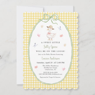 Invitation Cute Silly Goose Yellow gingham Baby shower 