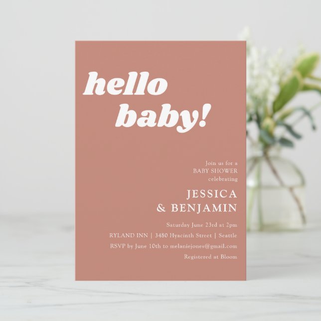 Invitation Cute Simple Terracotta Hello Baby shower (Debout devant)