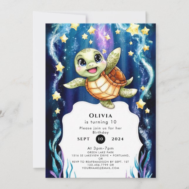 Invitation Cute Simple Tortue d'Enfants Anniversaire (Devant)