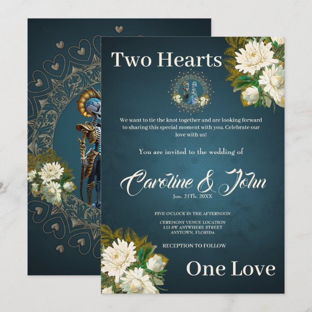 Invitation Cute Skeleton Mariage Couple style gothique (Devant / Derrière)