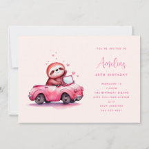 Cute Sloth in a Pink Convertible Birthday