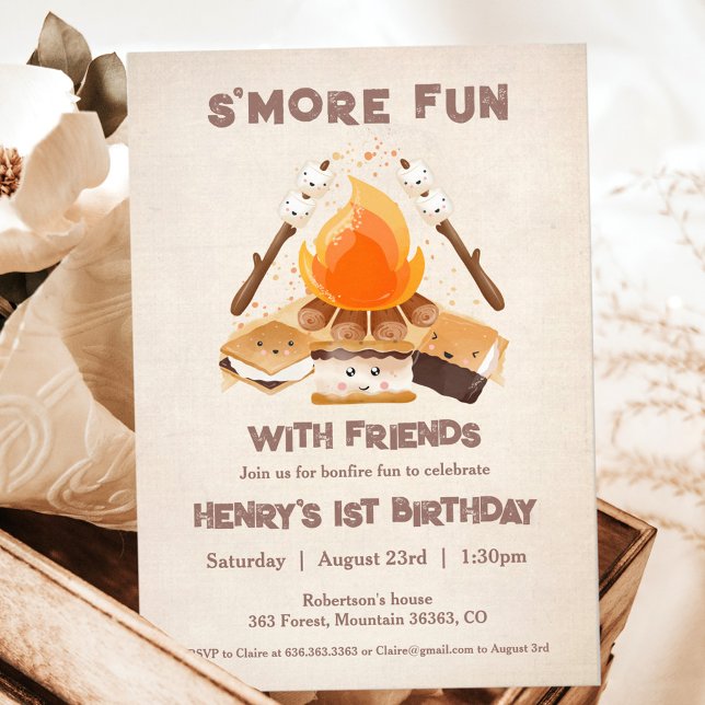 Invitation Cute S'more Fun Campfire 1er Anniversaire (Cute S'more Fun Campfire 1st Birthday Invitation)