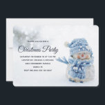 Invitation Cute Snowman au photographe de Christmas<br><div class="desc">Une invitation à la fête de Noël une photo mignonne et festive avec un petit bonhomme de neige. Debout dehors en hiver avec de la neige qui tombe tout autour. Ce mignon petit gars est habillé en vêtements de plein air tricotés bleus. Un peu de bokeh blanc/gris s'enflamme dans l'arrière...</div>
