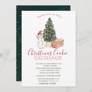 Invitation Cute Snowman, Pine Tree, Cookies