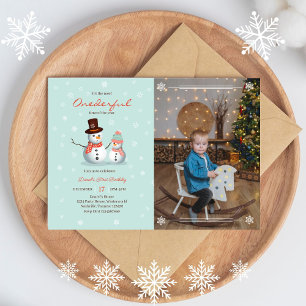 Invitation Cute Snowman Winter Onederland Photo Anniversaire
