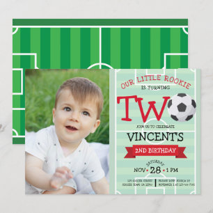 Invitation Cute Soccer Field & Ribbon Photo 2e anniversaire