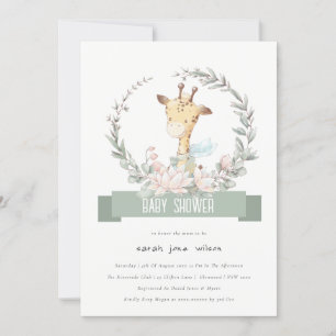 Invitation Cute Soft Safari Giraffe Baby shower fleuri de cou