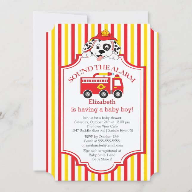 Invitation Cute Sound L'alarme Baby shower d'incendie Invitat (Devant)