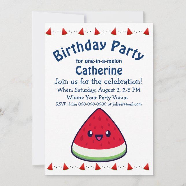 Invitation Cute Souriant Kawaii Watermelon Anniversaire (Devant)