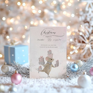Invitation Cute souris avec cadeaux de Noël