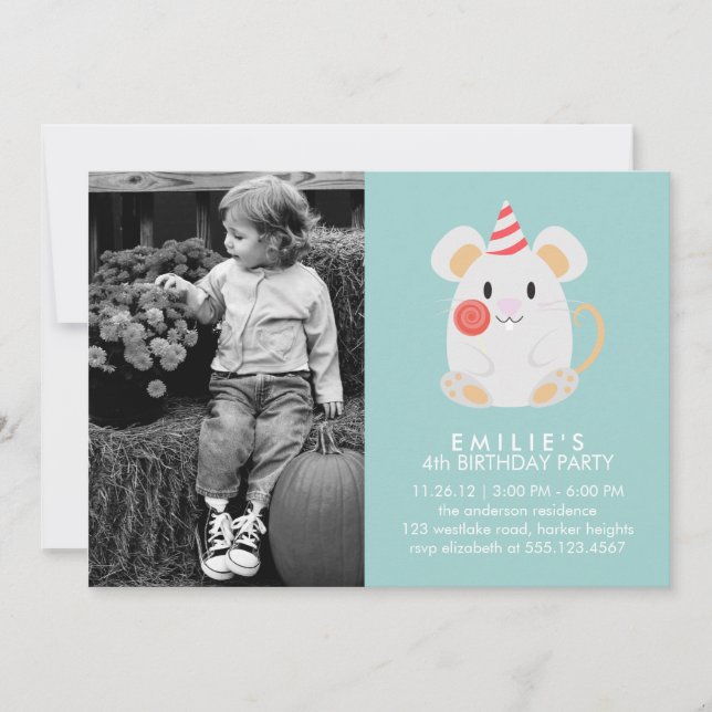 Invitation Cute Souris Enfants Photo Anniversaire (Devant)