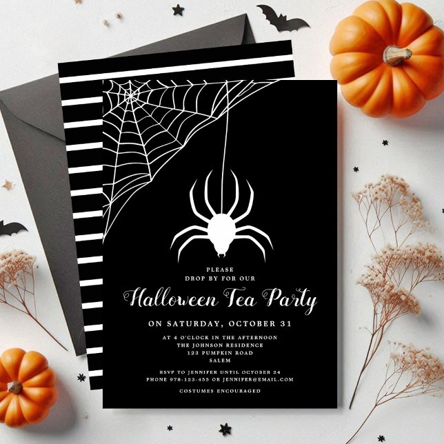 Invitation Cute Spider Black & White Halloween Tea Party (Cute Spider Black & White Halloween Tea Party Invitation)