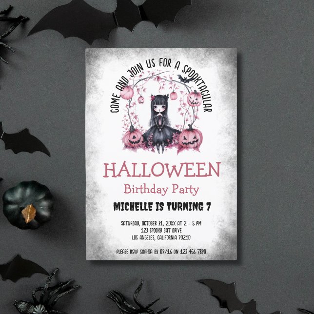 Invitation Cute Spooktacular Halloween gothique Fille Anniver (pink and black gothic doll girl)
