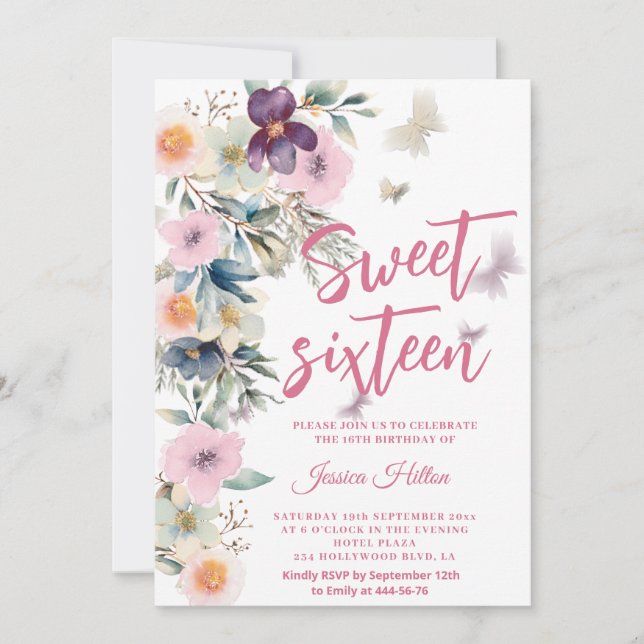 Invitation Cute Spring Butterfly boho floral doux 16 (Devant)