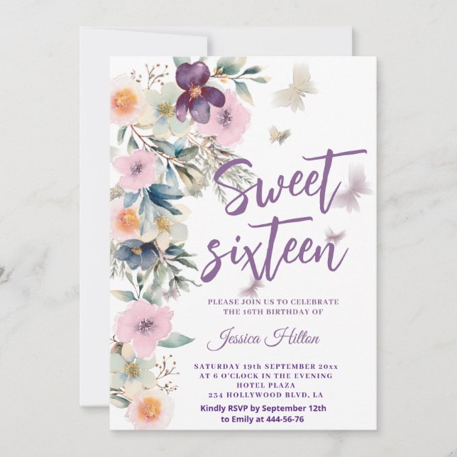 Invitation Cute Spring Butterfly boho floral doux 16 (Devant)
