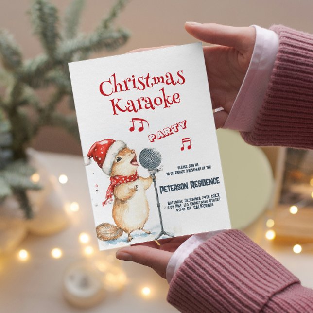 Invitation Cute Squirrel Chant Noël Karaoke Party (Créateur téléchargé)