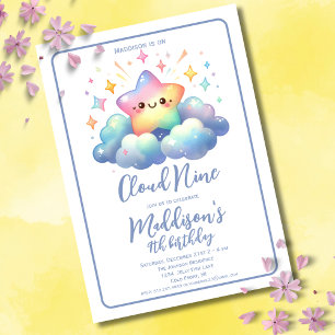 Invitation Cute Star Cloud 9 Filles 9e anniversaire
