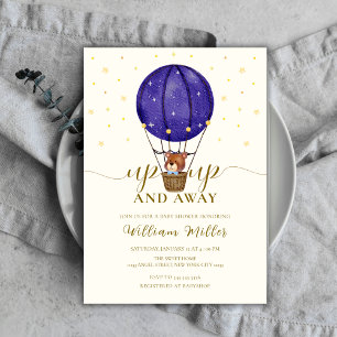 Invitation Cute Stars Teddy Bear Hot Air Baby shower de ballo