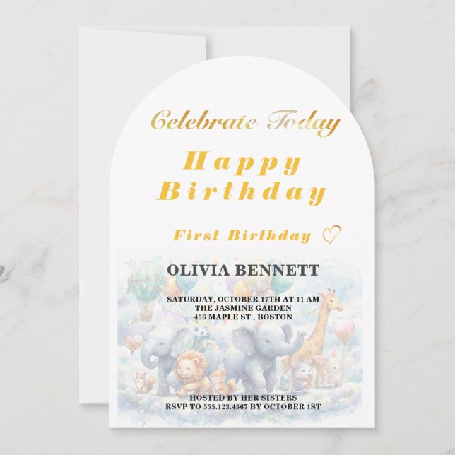 Invitation Cute Storybook Animals First Birthday (Devant)