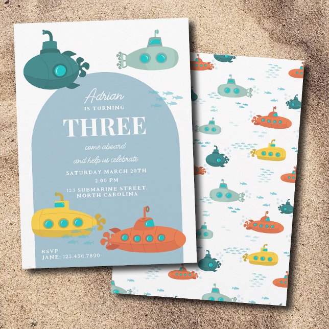 Invitation Cute Submarine Deep Sea Kids Birthday Party (Cute Submarine Deep Sea Kids Birthday Party Invitation)