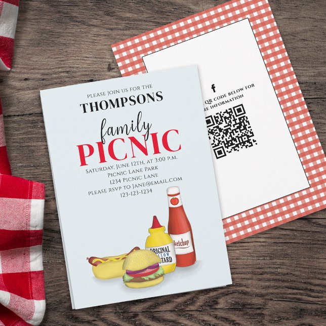 Invitation Cute Summer Picnic Trendy QR Code Social Media (Créateur téléchargé)