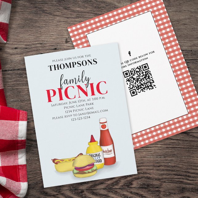 Invitation Cute Summer Picnic Trendy QR Code Social Media (Créateur téléchargé)