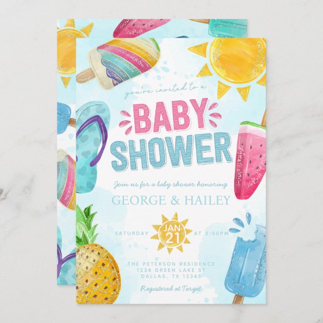Invitation Cute Summer Popsicle Prêt à Pop Baby shower (Devant / Derrière)