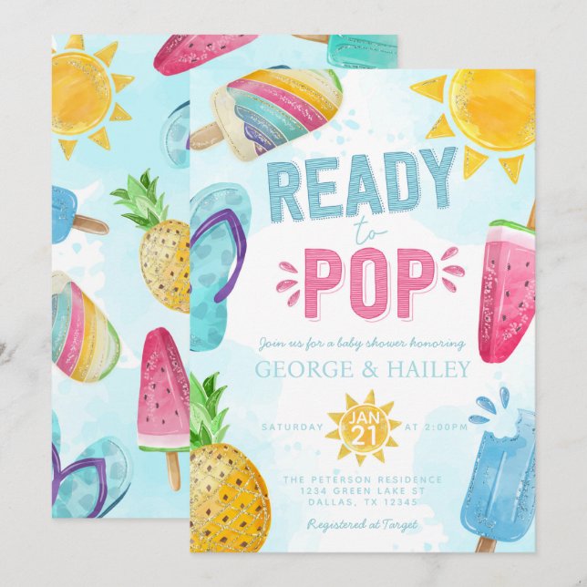 Invitation Cute Summer Popsicle Prêt à Pop Baby shower (Devant / Derrière)