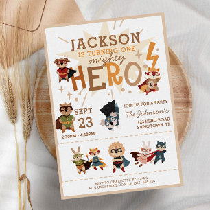 Invitation Cute Superhero Animaux Anniversaire de enfant