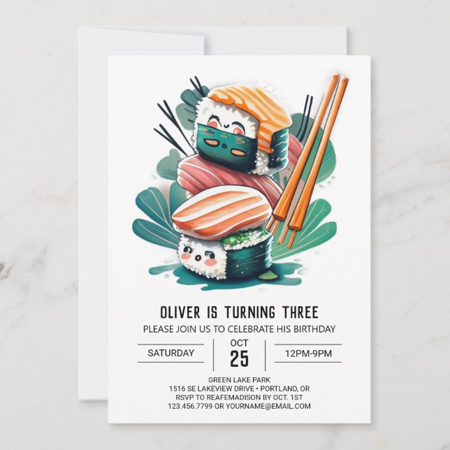 Invitation Cute Sushi Adventure Anniversaire de enfant (Devant)