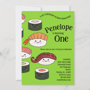 Invitation Cute Sushi Enfants 1er anniversaire fête Kawaii