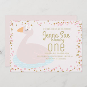 Invitation Cute Swan Rose Bow Confetti Filles Anniversaire