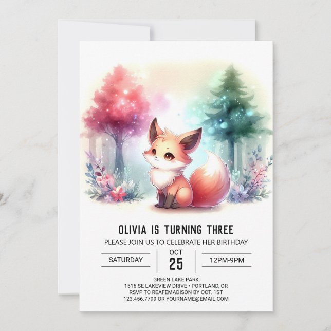 Invitation Cute Sweet Fox Anniversaire numérique (Devant)