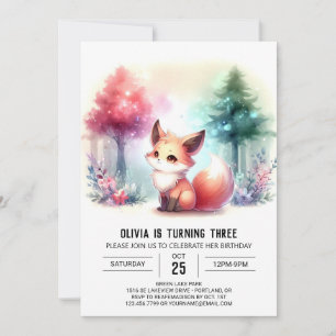 Invitation Cute Sweet Fox Anniversaire numérique