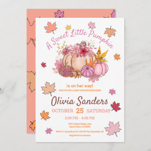 Invitation Cute Sweet Little Citrouille Feuilles d'automne Ba