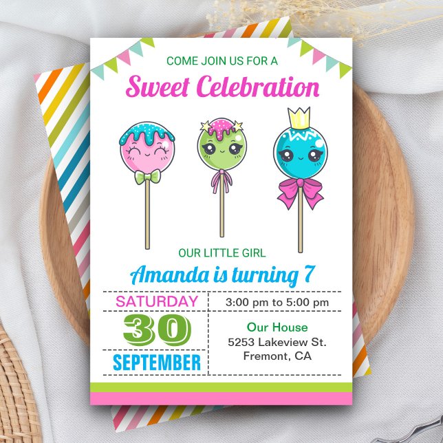 Invitation Cute Sweet Lollipop Candy Land fête d'anniversaire (Créateur téléchargé)