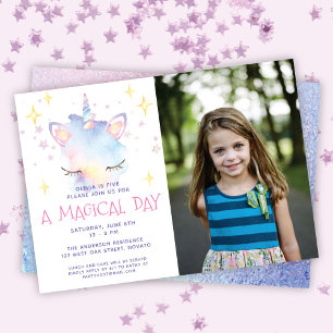 Invitation Cute Sweet Rainbow Unicorn Fête d'anniversaire fil