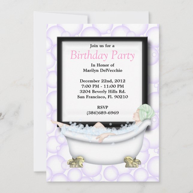 Invitation CUTE Sweet Spa Bain Massage et Beauty Party Invit (Devant)