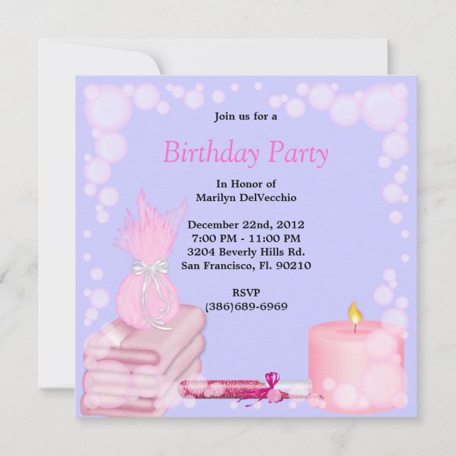 Invitation CUTE Sweet Spa Bain Massage et Beauty Party Invit (Devant)
