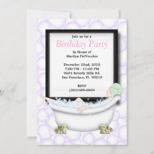 Invitation CUTE Sweet Spa Bath Massage and Beauty Party Invit
