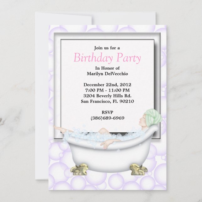 Invitation CUTE Sweet Spa Bath Massage and Beauty Party Invit (Devant)