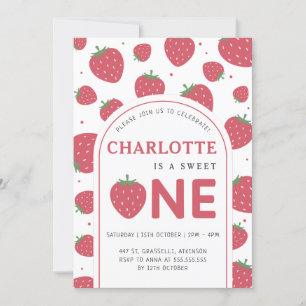 Invitation Cute Sweet Strawberry 1er fête d'anniversaire