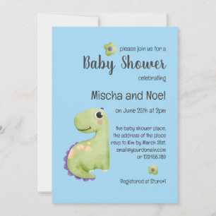 Invitation Cute T Rex Watercolor Nursery Boy Baby shower
