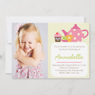 Invitation Cute Tea Party Enfants Photo Anniversaire Invitati