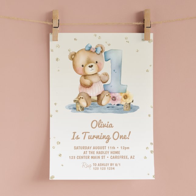 Invitation Cute Teddy Bear 1er anniversaire (Créateur téléchargé)