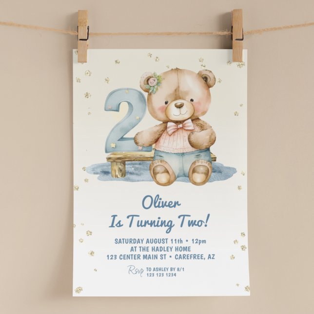 Invitation Cute Teddy Bear 2e anniversaire (Créateur téléchargé)