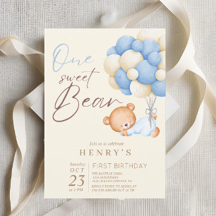 Invitation Cute Teddy Bear Aquarelle garçon 1er fête d'annive