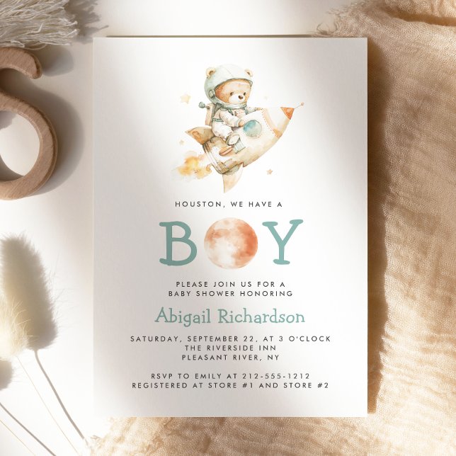 Invitation Cute Teddy Bear Astronaut Boy Baby Shower (Créateur téléchargé)