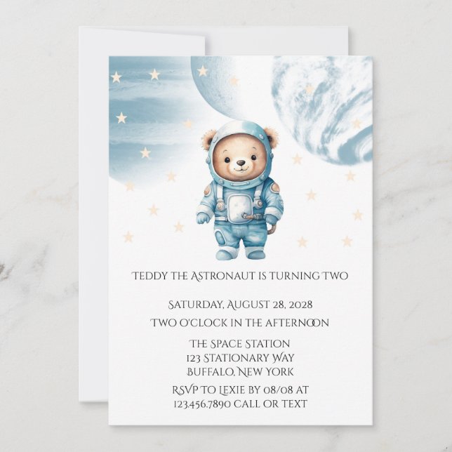 Invitation Cute Teddy Bear Astronaut fête d'anniversaire (Devant)