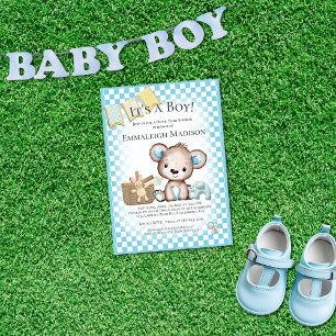 Invitation Cute Teddy Bear Baby Pique-nique Baby shower bleu